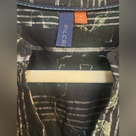 Anthropologie Pilcro Black Floral Motif w/ Silver metallic threading + Ruffles - Picture 9 of 15